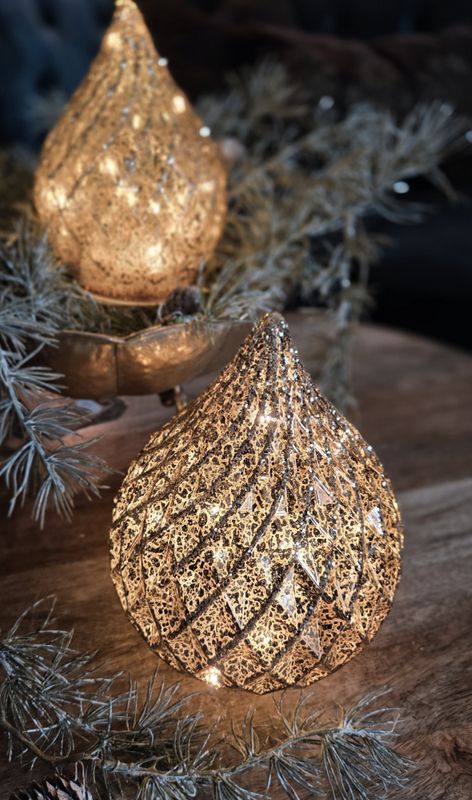 Dråpe glass led brun/glitter liten