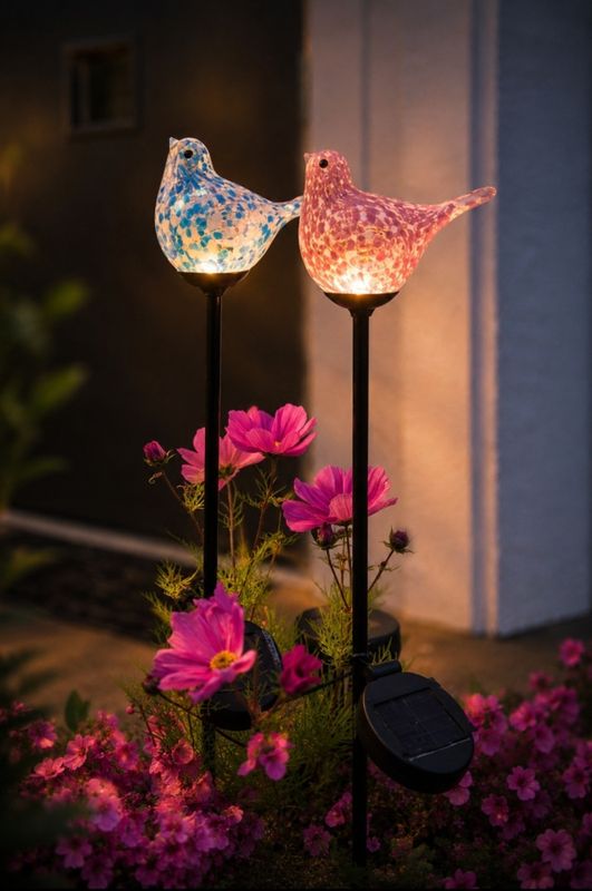 Blomsterpinne glassfugl lilla